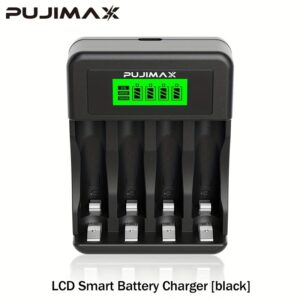 Carregador Inteligente de Baterias Ni-MH PUJIMAX com 4 Slots e Visor LCD, Carregamento Rápido para Pilhas AA/AAA, Entrada Tipo-C