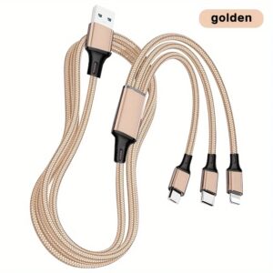 Cabo USB de carregamento rápido 3 em 1, trançado em nylon - Golden - 120cm