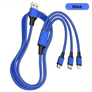 Cabo USB de carregamento rápido 3 em 1, trançado em nylon - Azul - 120cm (cópia)